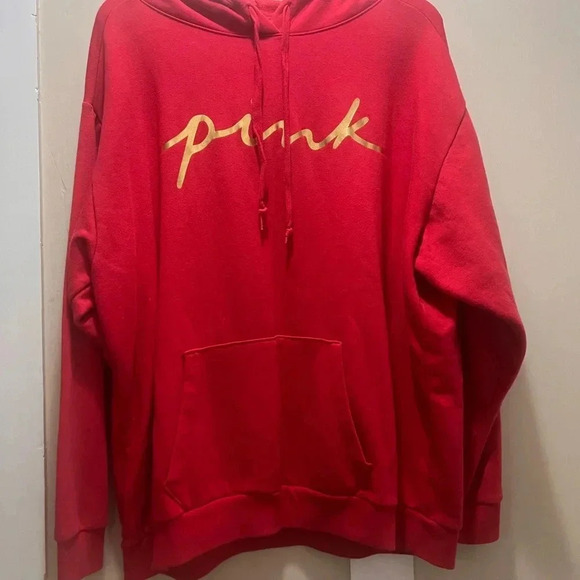 Victoria's Secret PINK Fleece Campus Hoodie Size: XXL Red & Gold - Picture 3 of 4